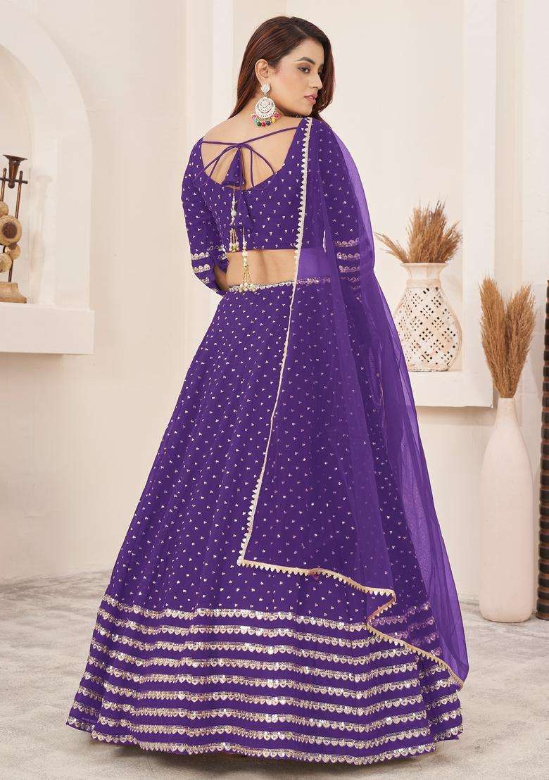 Violet Georgette Lehenga Set with Embroidery for Diwali | Wedding & Festive Wear - Indya