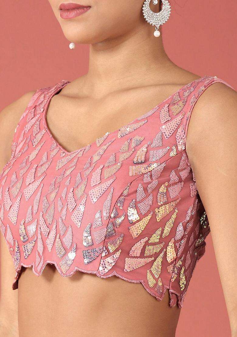 Pink Embroidery Net Lehenga Set for Diwali and Festive Wear - Indya