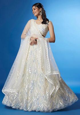 White Embroidery Net Lehenga Set