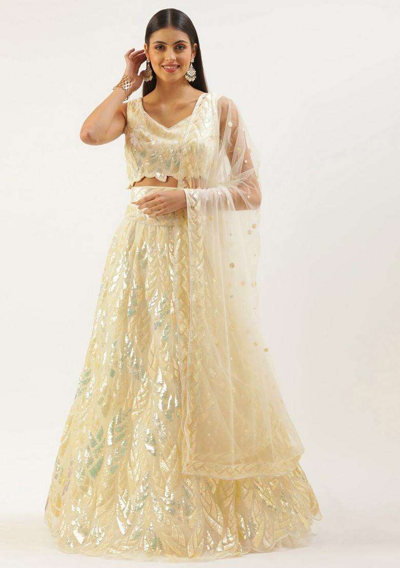 Yellow Net Lehenga Set with Embroidery for Diwali | Wedding & Festive Wear - Indya