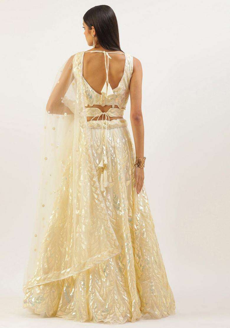 Yellow Net Lehenga Set with Embroidery for Diwali | Wedding & Festive Wear - Indya