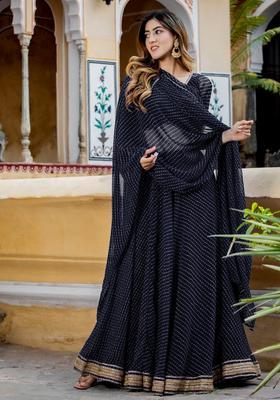 Black Printed Georgette Lehenga Set