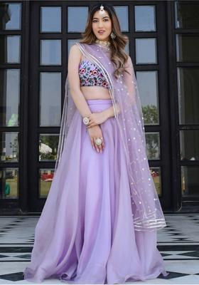 Lavender Embroidery Net Lehenga Set