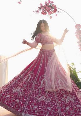 Magenta Sequins Work Silk Blend Lehenga Set