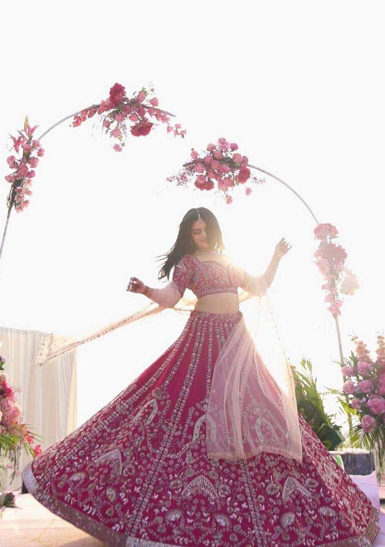Magenta Sequins Work Silk Blend Lehenga Set for Diwali and Festive Wear - Indya