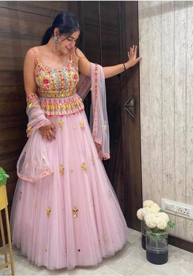 Pink Thread Work Net Lehenga Set