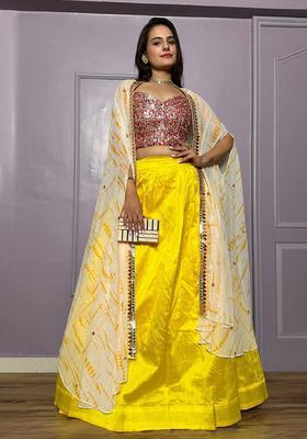 Parrot Green Embroidery Silk Lehenga Set