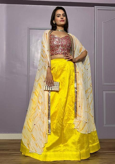 Parrot Green Embroidery Silk Lehenga Set