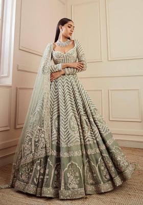 Pista Zari Work Georgette Lehenga Set