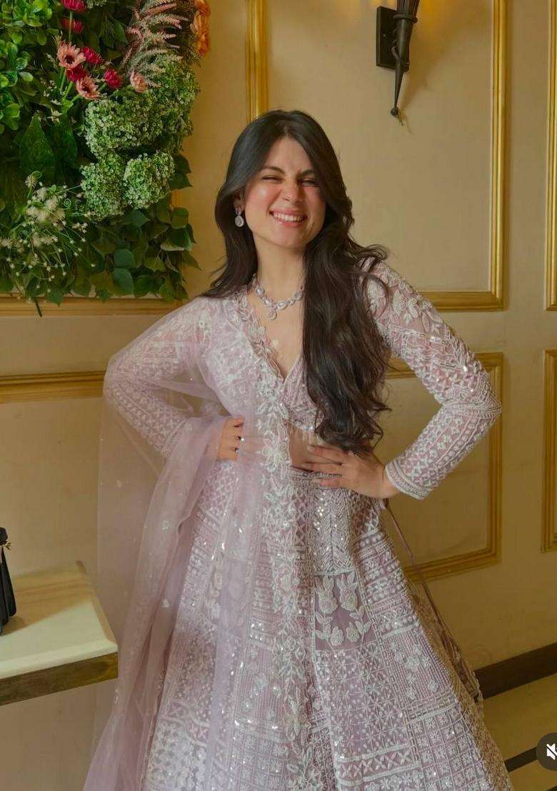 Pink Sequins Work Net Lehenga Set for Diwali and Festive Wear - Indya