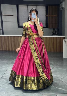 Pink Weaving Work Cotton Lehenga Set