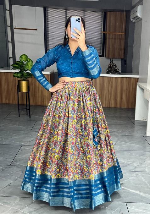 Multicolor Embroidery Silk Lehenga Set