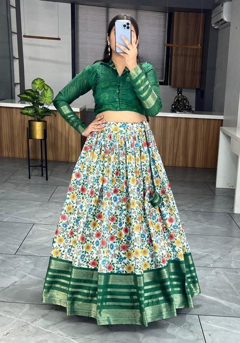 Multicolor Embroidery Silk Lehenga Set