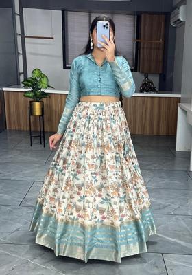 Multicolor Embroidery Silk Lehenga Set