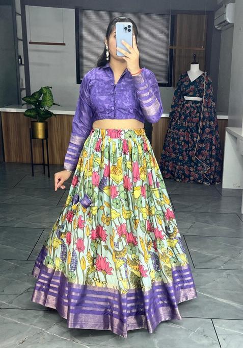 Multicolor Embroidery Silk Lehenga Set