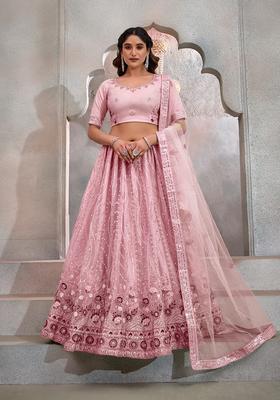 Light Pink Embroidery Net Lehenga Set