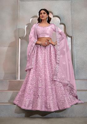 Light Pink Embroidery Net Lehenga Set