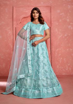 Sky Blue Embroidery Net Lehenga Set