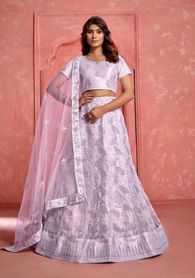 Lavender Embroidery Net Lehenga Set