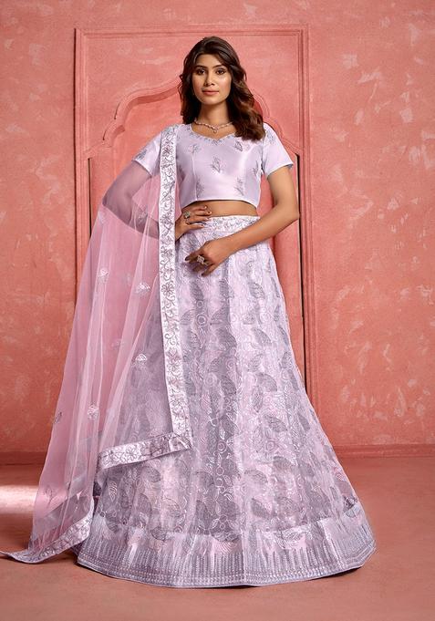 Lavender Embroidery Net Lehenga Set