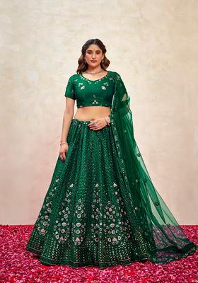 Green Embroidery Silk Lehenga Set