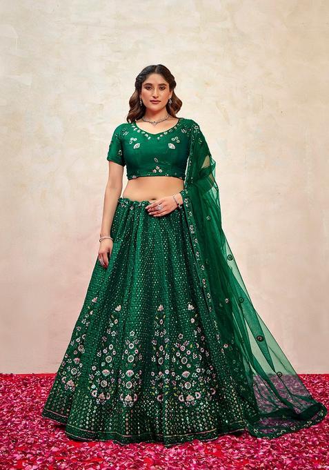 Green Embroidery Silk Lehenga Set