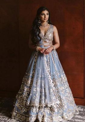 Grey Zari Work Net Lehenga Set