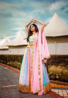 Multicolor Sequins Work Georgette Lehenga Set