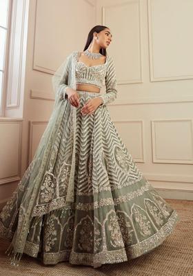 Pista Zari Work Georgette Lehenga Set