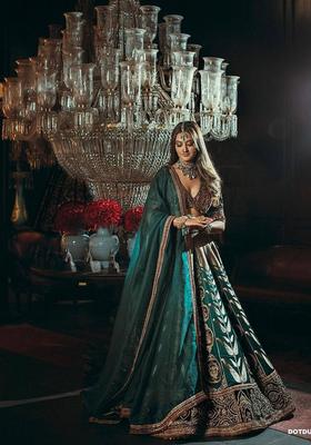 Green Sequins Work Silk Lehenga Set