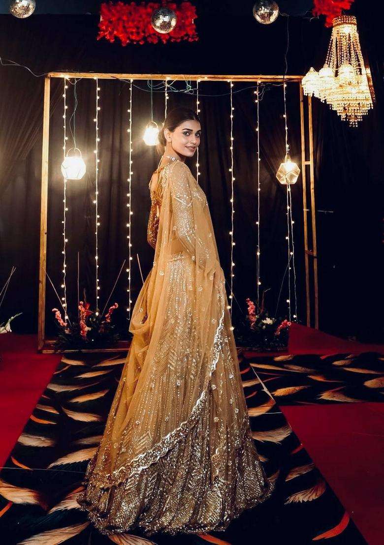 Gold Sequins Work Silk Blend Lehenga Set - Indya