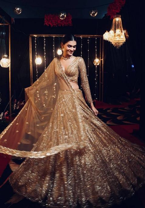 Gold Sequins Work Silk Lehenga Set