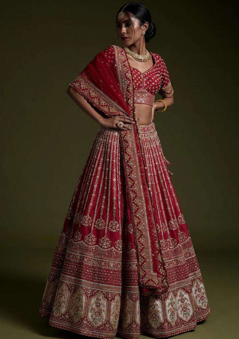 Maroon Sequins Work Silk Blend Lehenga Set for Diwali and Festive Wear - Indya