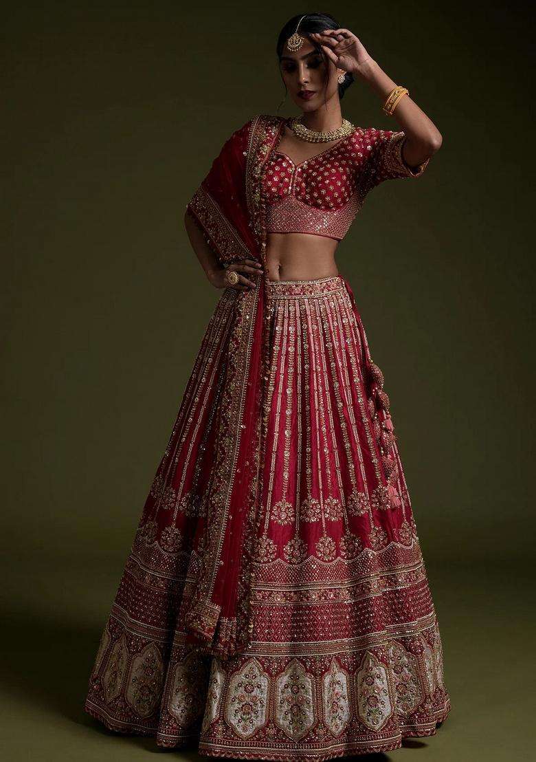 Maroon Sequins Work Silk Blend Lehenga Set for Diwali and Festive Wear - Indya