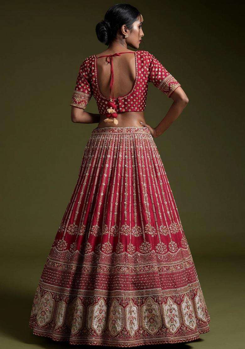 Maroon Sequins Work Silk Blend Lehenga Set for Diwali and Festive Wear - Indya