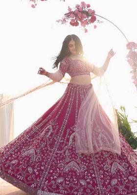 Magenta Sequins Work Silk Lehenga Set