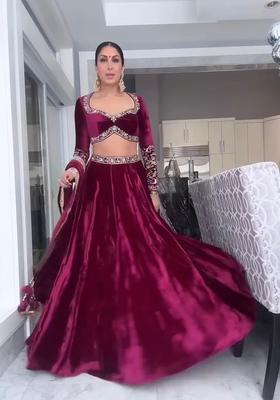 Purple Sequins Work Velvet Lehenga Set