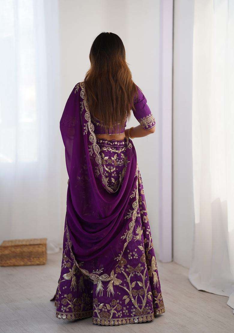 Purple Work Silk Blend Lehenga Set with Sequins for Diwali | Wedding & Festive Wear - Indya