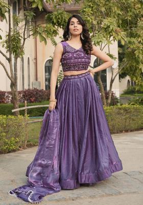 Purple Beads Work Fendy Lehenga Set