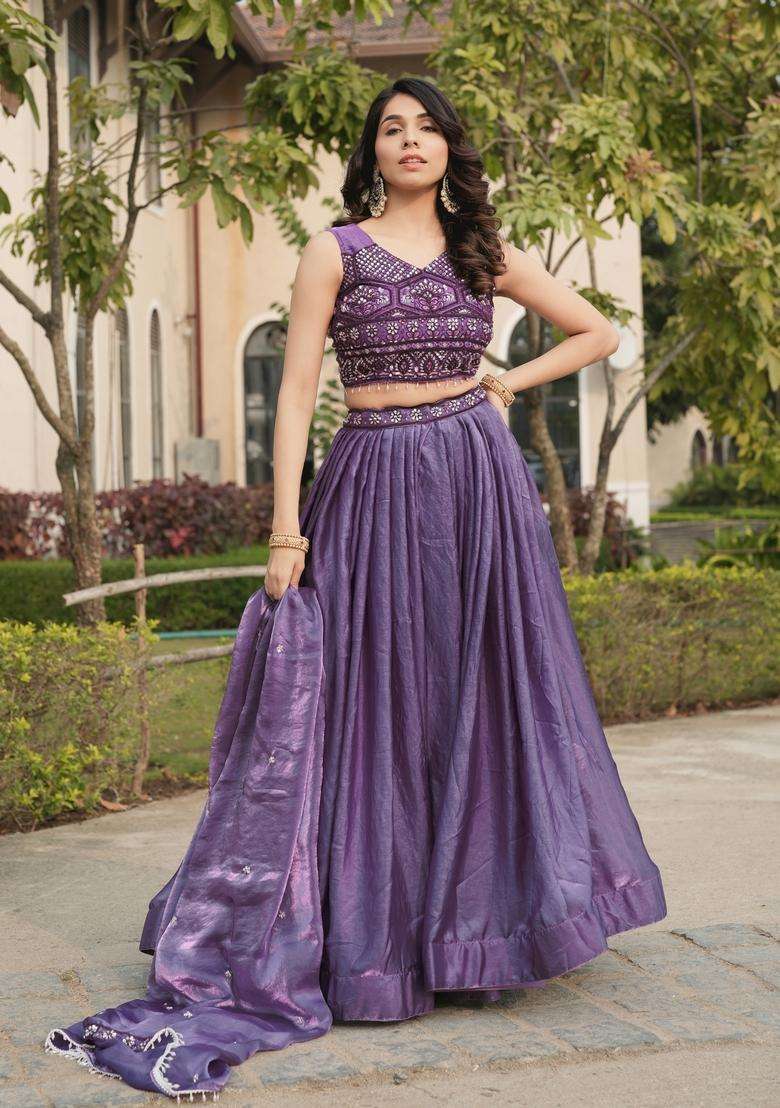 Purple Beads Work Fendy Lehenga Set for Diwali | Wedding & Festive Wear - Indya