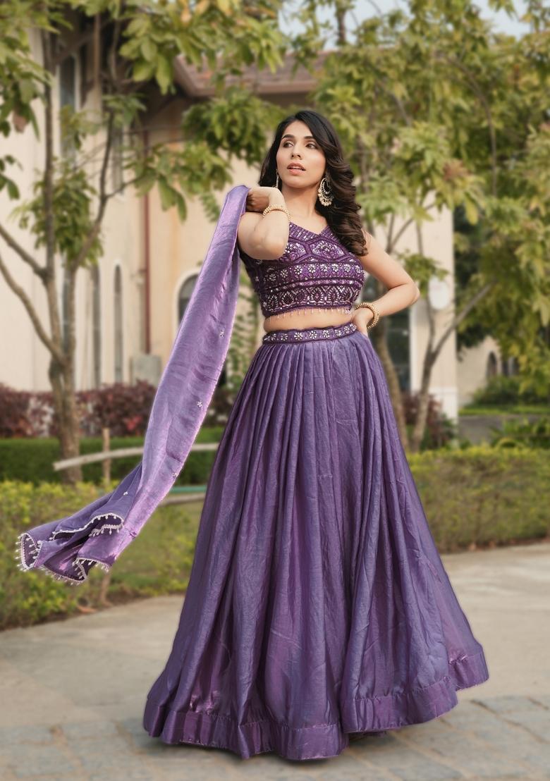 Purple Beads Work Fendy Lehenga Set - Indya