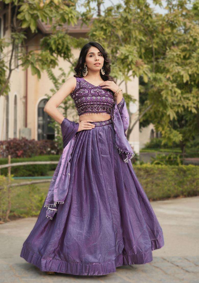 Purple Beads Work Fendy Lehenga Set for Diwali | Wedding & Festive Wear - Indya
