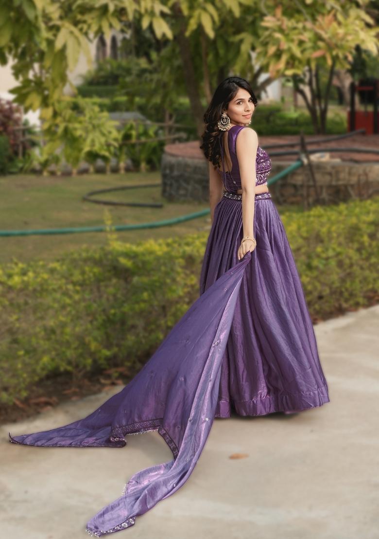 Purple Beads Work Fendy Lehenga Set - Indya