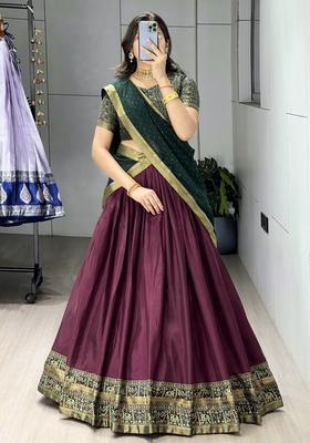 Wine Printed Cotton Lehenga Set