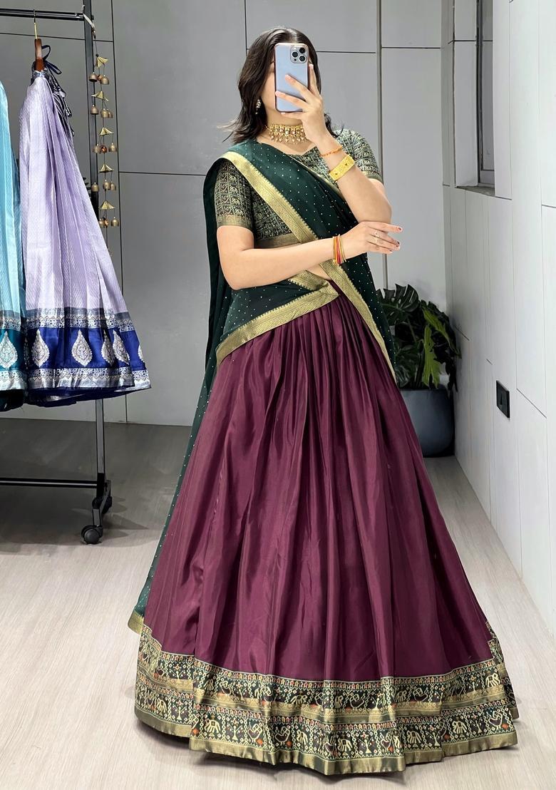 Wine Printed Cotton Lehenga Set - Indya