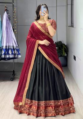 Black Printed Cotton Lehenga Set