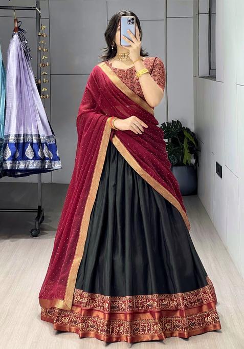 Black Printed Cotton Lehenga Set