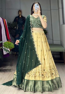 Green Printed Marshmellow Rico Lehenga Set