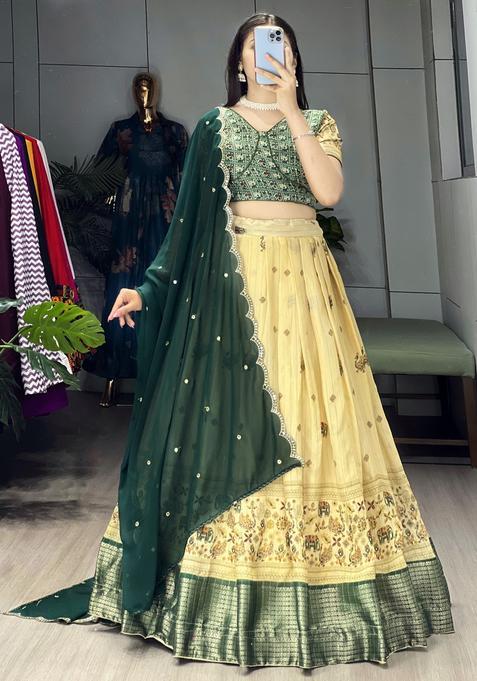 Green Printed Marshmellow Rico Lehenga Set