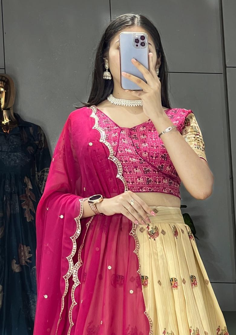 Pink Printed Marshmellow Rico Lehenga Set - Indya